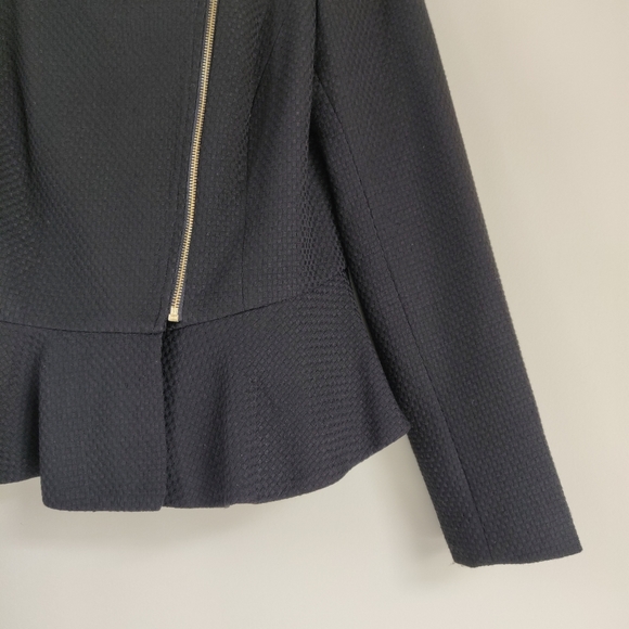 Mario Serrano Black Peplum Weave Pattern Zip-Up Blazer Jacket Size 8 - Picture 7 of 16